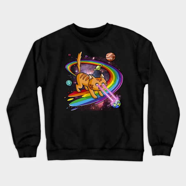 Cute Space Cat Eye Lasers and Rainbow Farts Crewneck Sweatshirt by Juandamurai